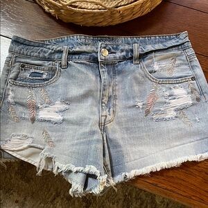 American Eagle Outfitters Light Blue Distressed Denim Jean Shorts